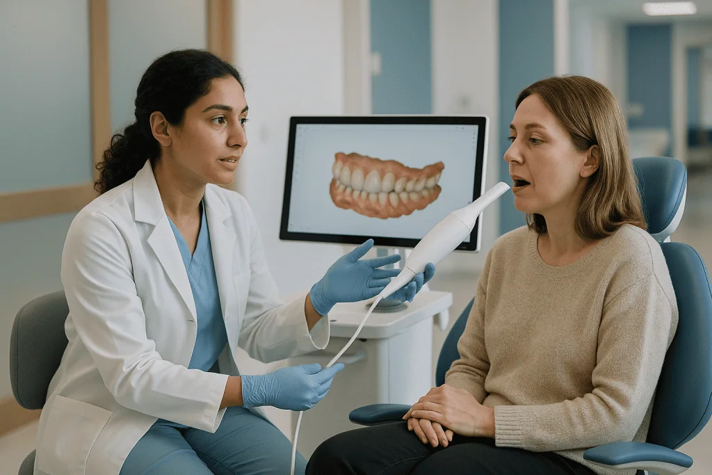 Dentist consulting patient about digital scan results: How accurate are intraoral scanners? What the evidence shows