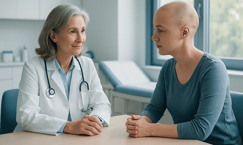 Doctor consulting with a patient about alopecia treatment options.