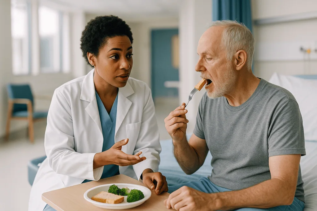 Doctor consulting patient about diet and nutrition: How bacteria travel from a tooth to a new hip or knee