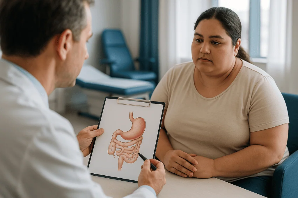 Doctor discussing digestive anatomy with patient consultation: How bariatric surgery works: what actually happens inside