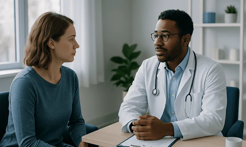Doctor consulting with a patient in a medical office setting.