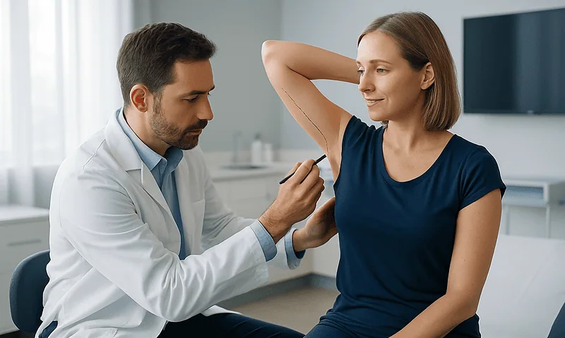 Doctor administering vaccine to a woman in a clinical setting.