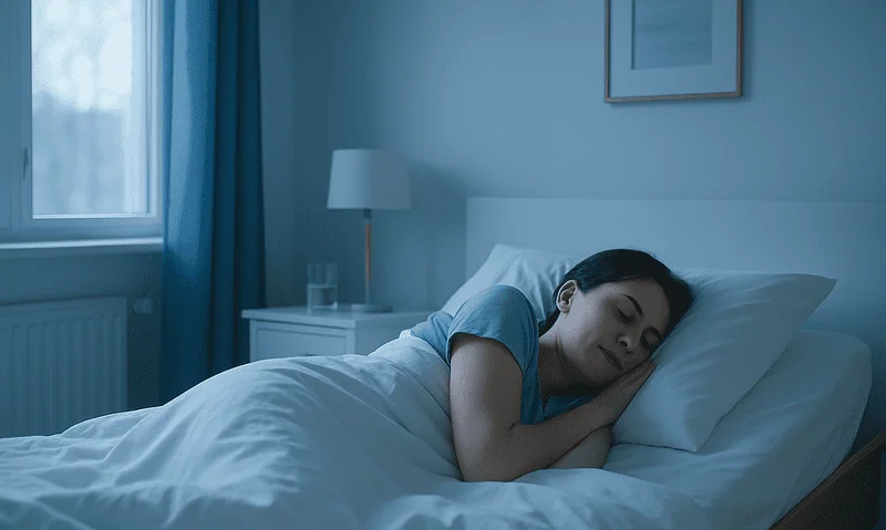 Young woman sleeping peacefully in a cozy bedroom.