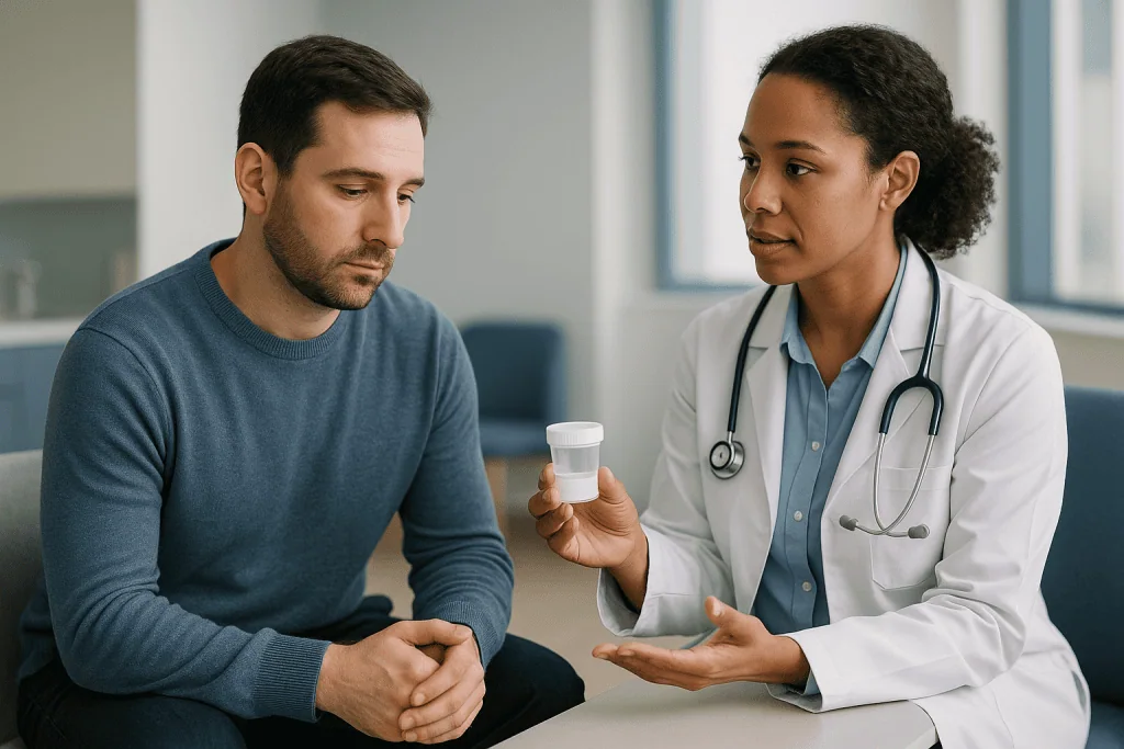 Doctor consulting male patient about medical test results: How can a man get tested for fertility?