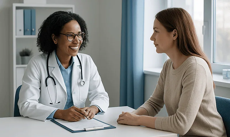 Doctor consulting with a patient in a medical office.