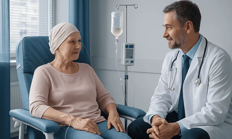 Doctor consulting with a patient in a hospital room.