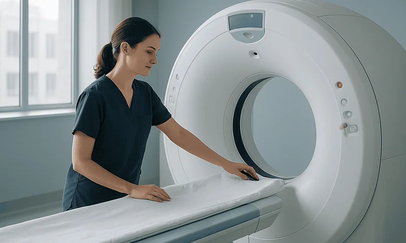 How Dangerous Is a 4 Cm Aortic Aneurysm? Sizes, Surveillance and Screening 4 Medical technician prepares MRI scan in a modern hospital setting.