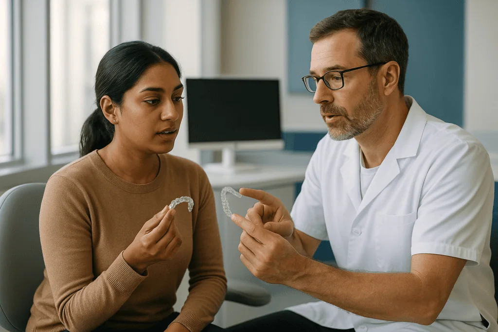 Orthodontist consulting patient about clear aligner treatment: How do clear aligners actually move teeth?