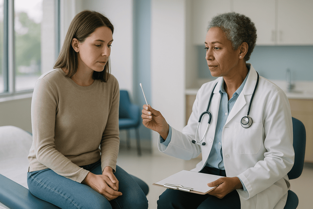 Doctor consulting patient in clinical office setting: How do doctors tell urethritis from a UTI?