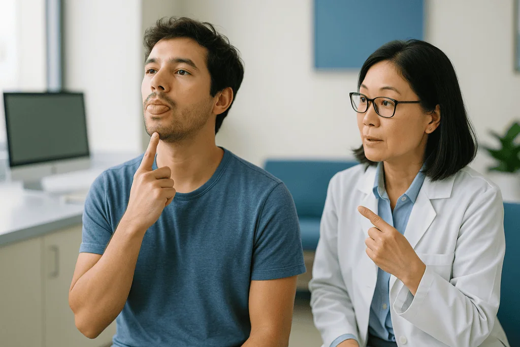Doctor consulting patient in clinical office setting — How do I do mewing? What the technique actually involves
