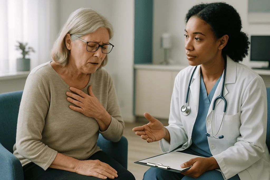 Doctor consulting senior patient about chest symptoms: How do I know if bronchitis is chronic? The three-month, two-year rul