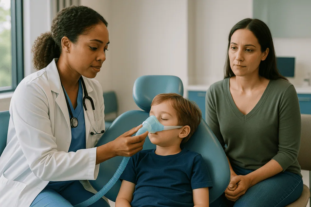 Child receiving respiratory/pulmonary function testing with parent present: How do kids get sedated for dental work?
