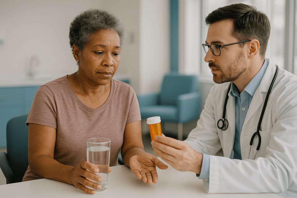 Doctor consulting patient about medication prescription: How do the kidneys clear a medicine, in plain language?