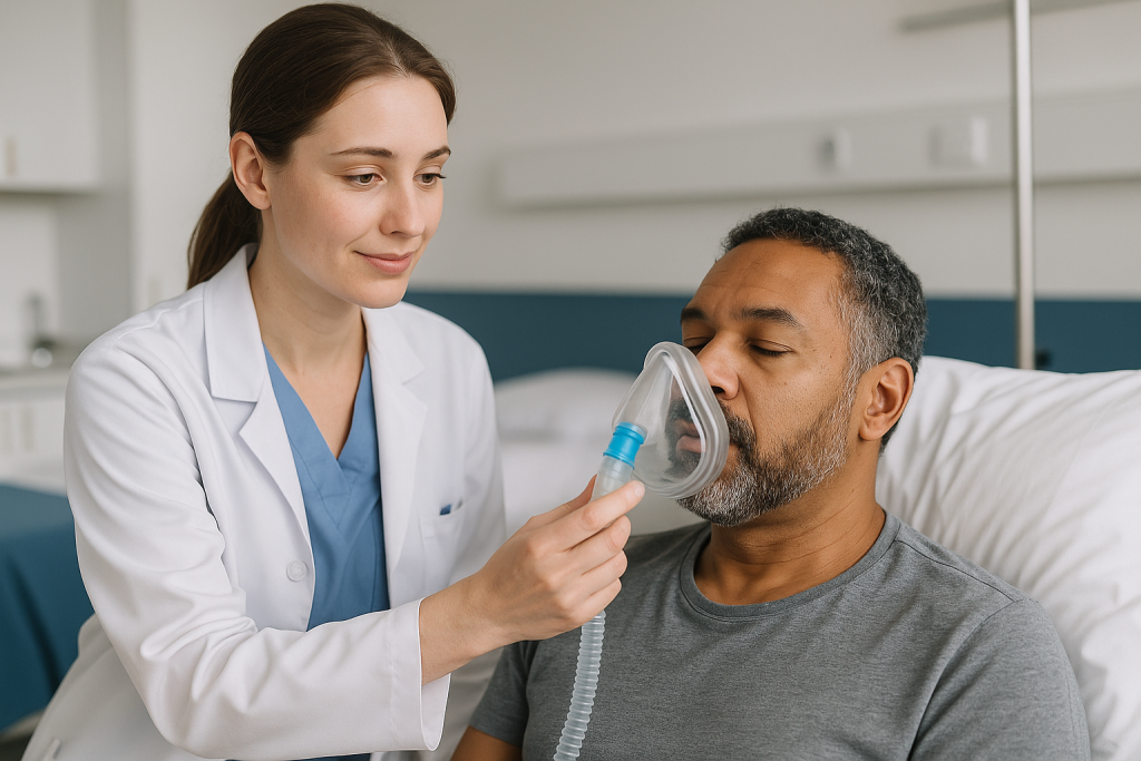 Doctor administering respiratory/inhalation therapy or pulmonary function test: How do they put you to sleep for oral surger