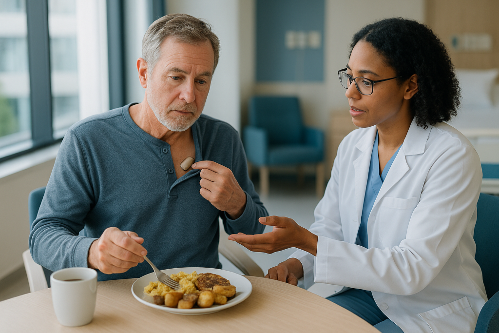 Doctor discussing diet and nutrition with male patient: How do you know a VNS generator is nearing end of service?