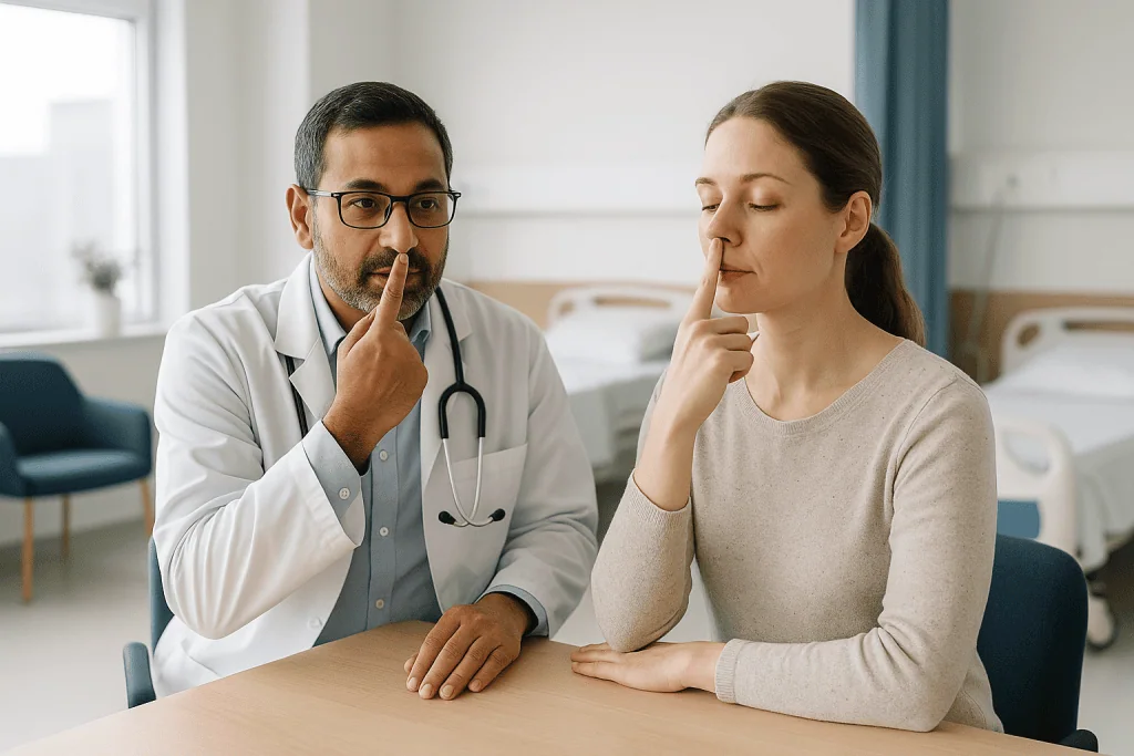 Doctor and patient in consultation at medical office: How do you know if your nose breathing is normal?