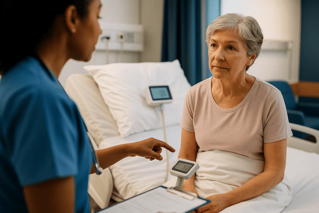 Healthcare worker monitoring patient vitals with wrist device: How do you monitor fluid balance? The four pillars at a glanc
