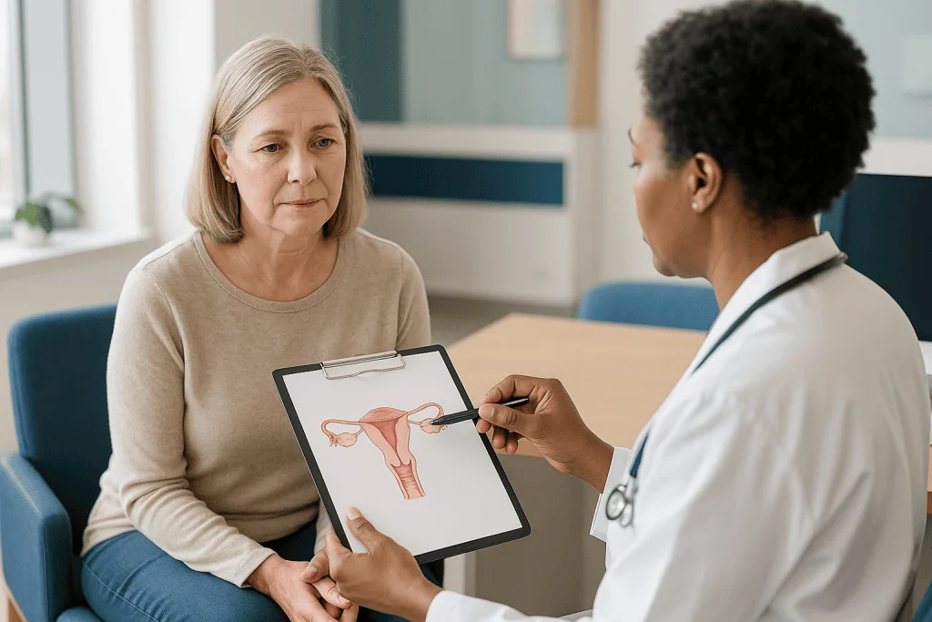 Doctor explaining gynecologic anatomy diagram to patient: How does a gynecologic surgeon decide? The candidacy work-up expla