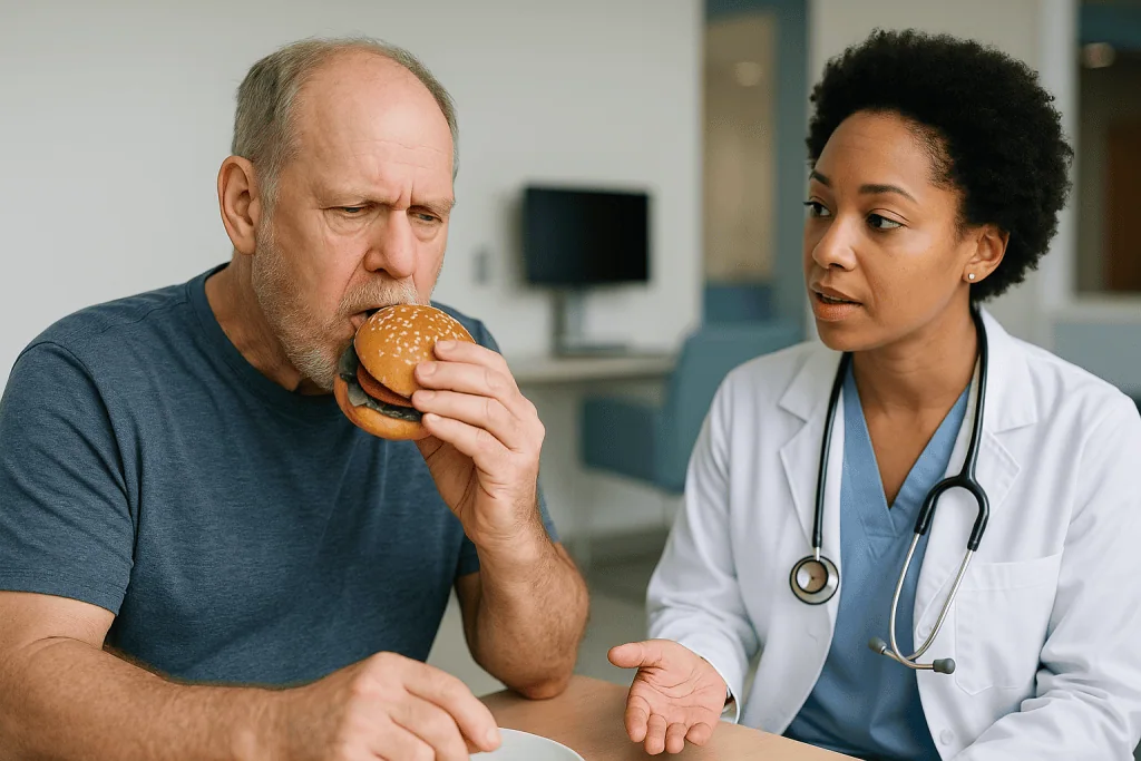 Patient eating burger while doctor observes in clinic: How does a pituitary adenoma start making too much growth hormone?