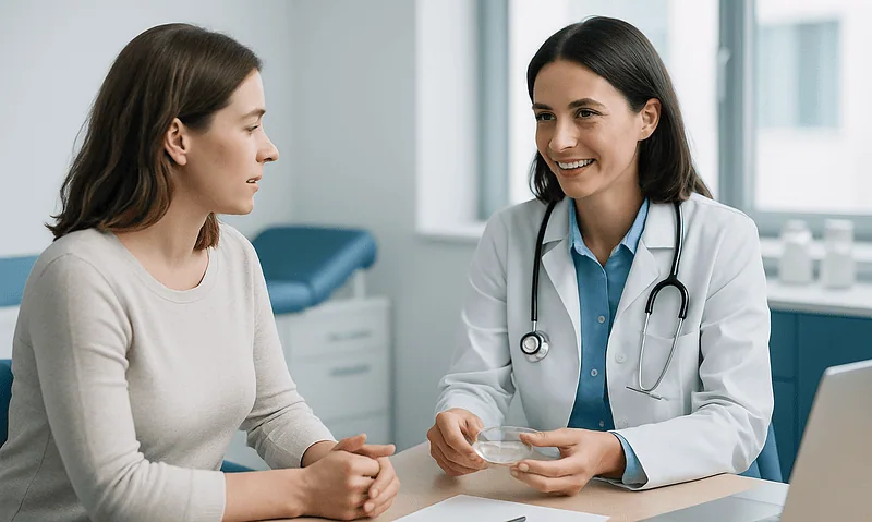 Doctor consulting with a patient in a medical office setting.