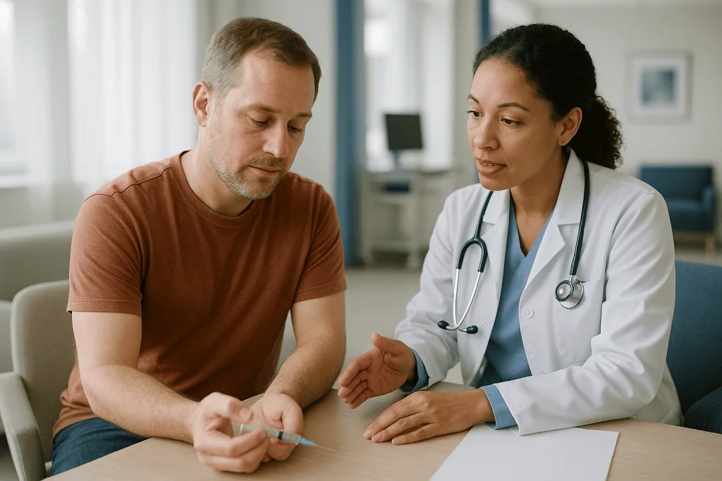 Doctor consulting with patient about medical condition: How does factor replacement before surgery actually work?