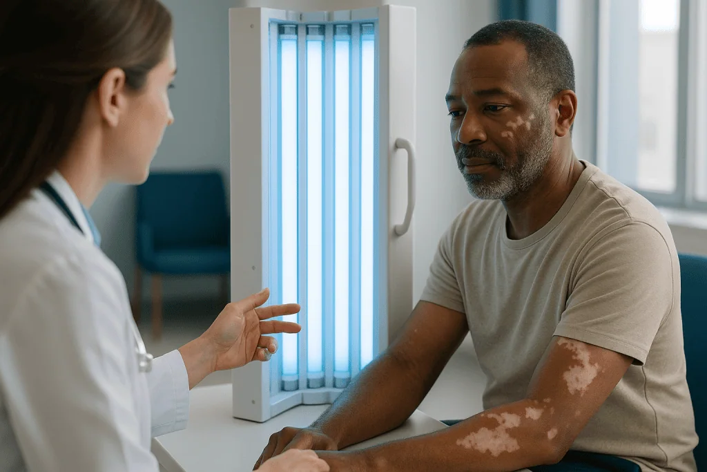 Dermatologist consulting patient with vitiligo depigmentation: How does narrowband UVB actually work on vitiligo skin?