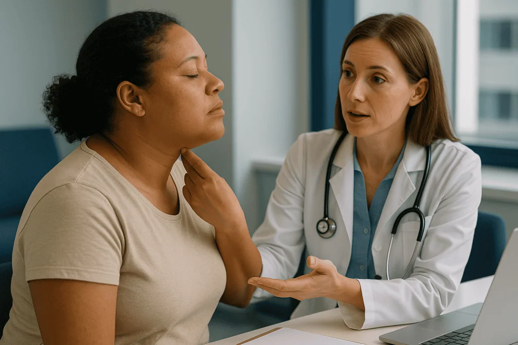 Doctor consulting patient about throat or neck concern: How does neck liposuction work?