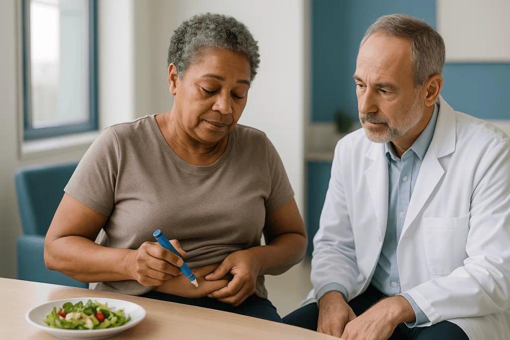 Doctor consulting with patient about nutrition and diet — How does Ozempic work on blood sugar in type 2 diabetes?