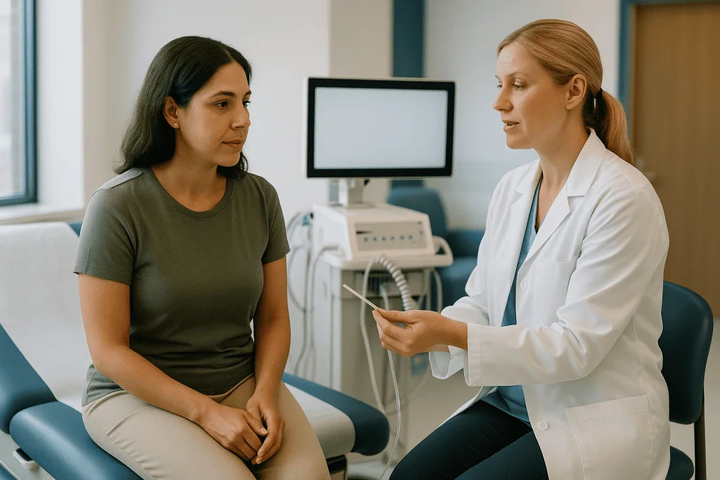 Doctor consulting patient in clinical exam room: How does the anorectal manometry test actually work, step by step?