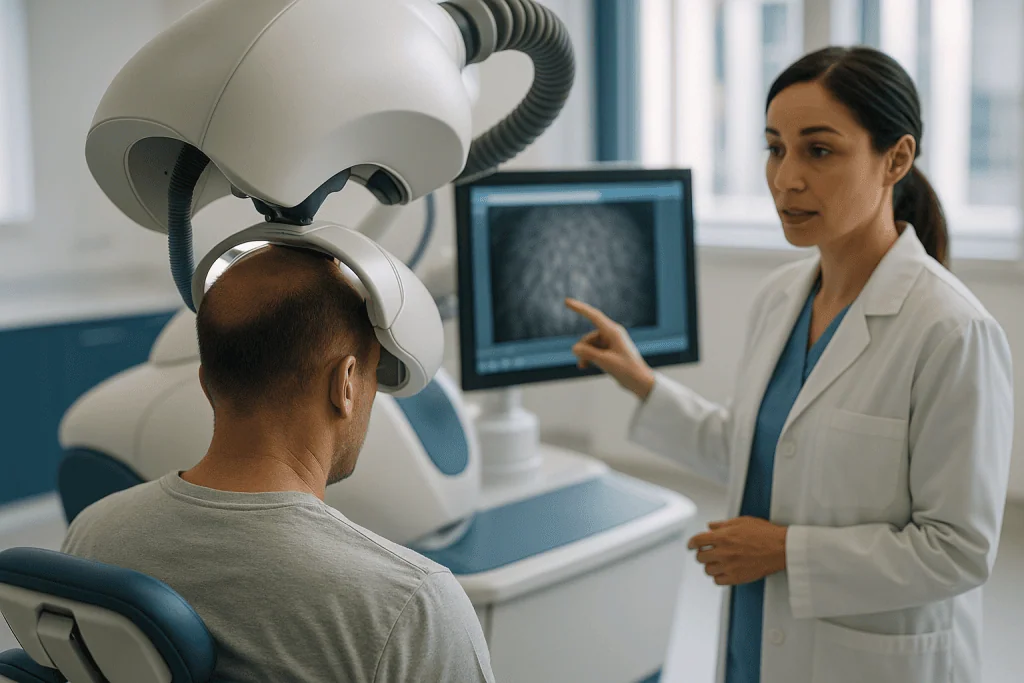 Medical consultation with neurological or diagnostic scanning equipment: How does the robotic hair surgery procedure actuall