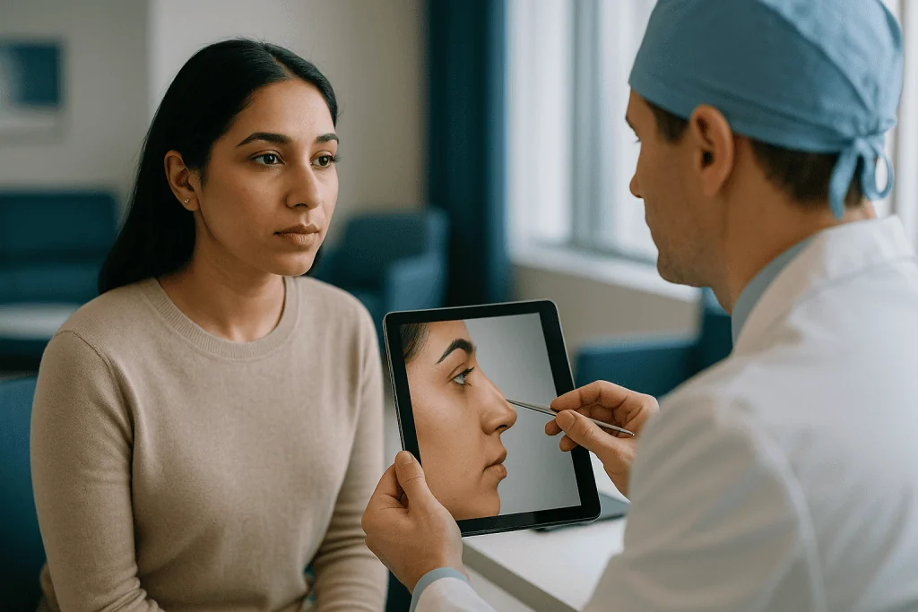Surgeon consulting with patient using digital tablet showing nose profile: How ethnic rhinoplasty works: what actually happe