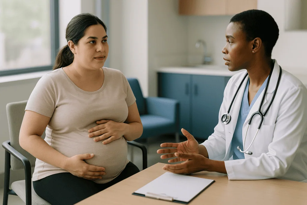 Pregnant woman in consultation with female physician: How fertile are you after gastric bypass?