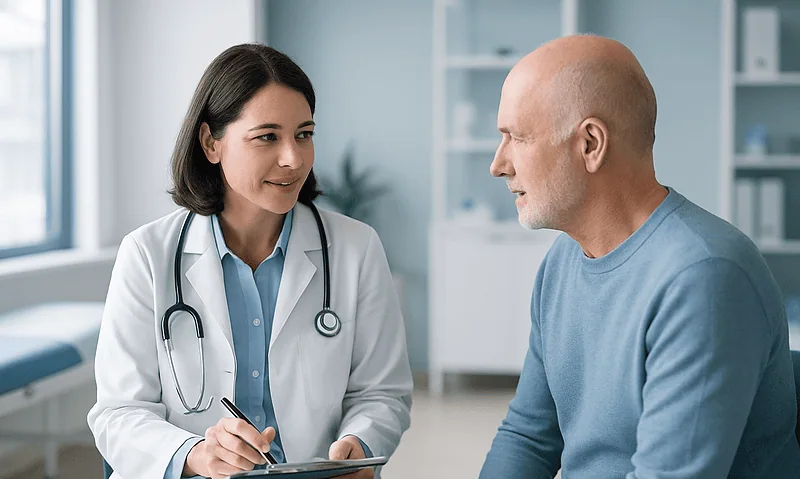 Doctor consulting with a patient in a medical office setting.