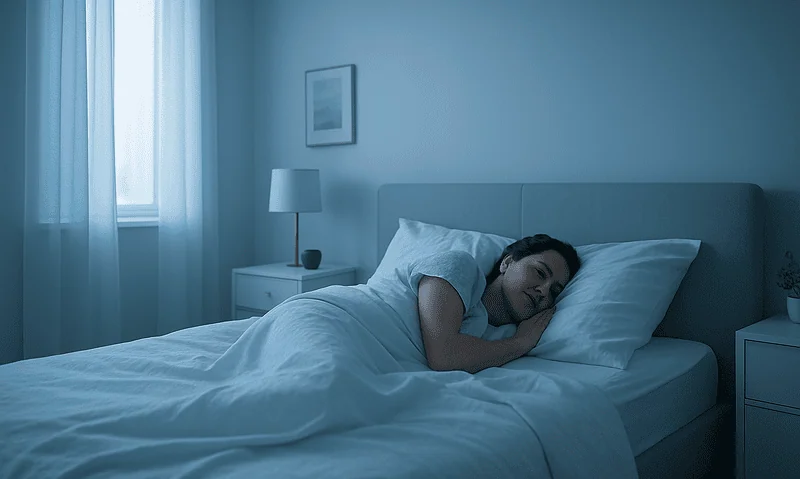 Woman resting in bed after breast reduction surgery at Acibadem Hospital.