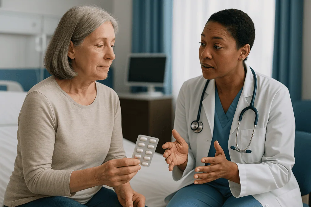 Doctor consulting patient about medications in clinic: How is DVT treated? The core idea in plain language