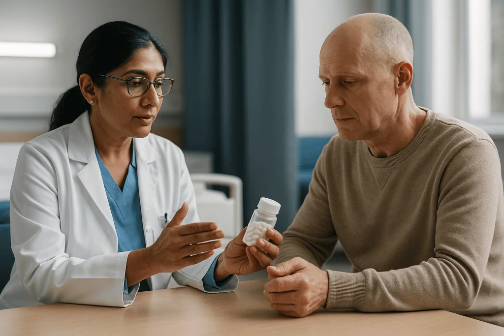 Doctor discussing medication with adult male patient: How is GVHD treated? The step-by-step logic in plain language