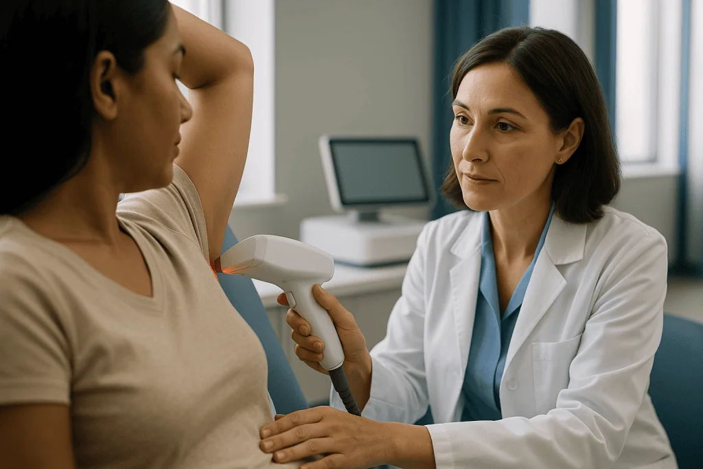Female doctor performing ultrasound examination on patient: How laser hair removal works: heat that seeks out pigment