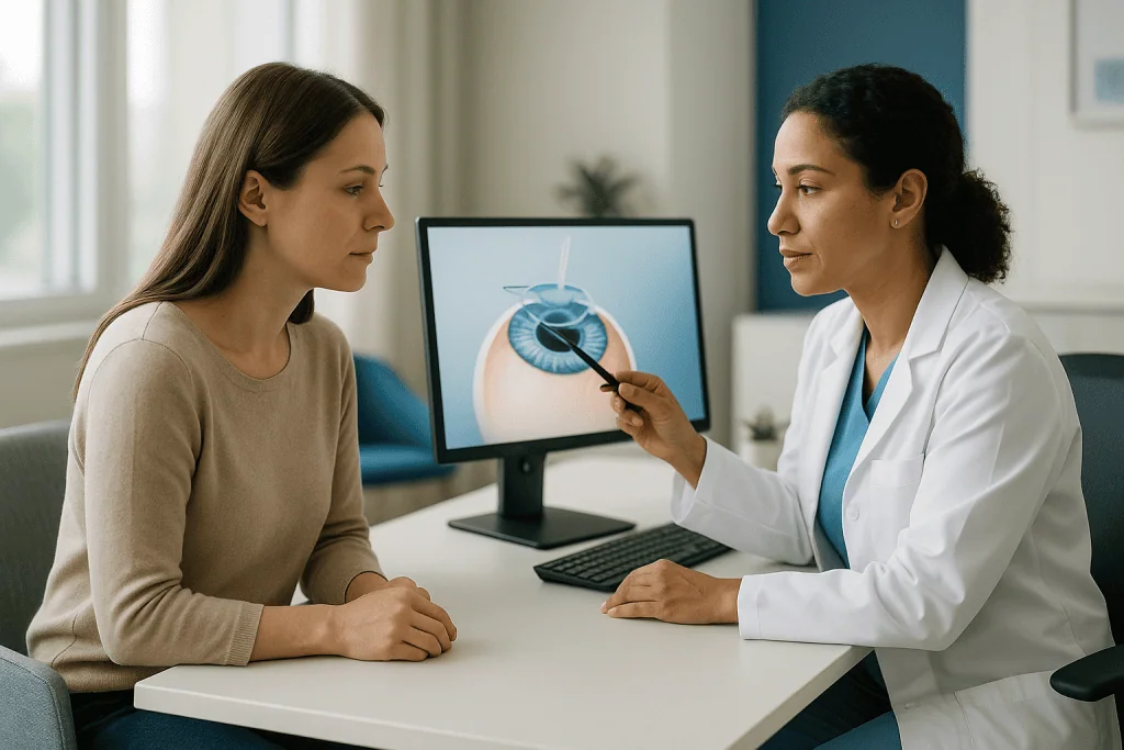 Ophthalmologist consulting patient about eye condition: How LASIK works: what actually happens under the laser