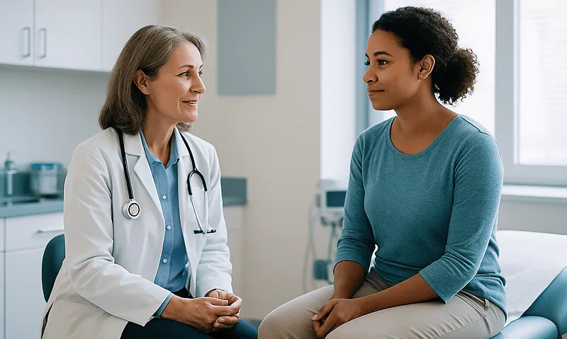 Doctor consulting with a patient in a medical office.