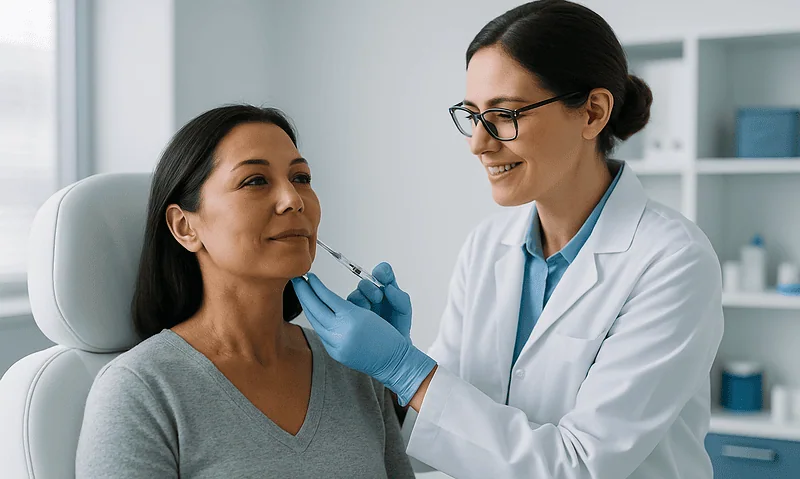Doctor administering Botox injection to a patient in a clinical setting.