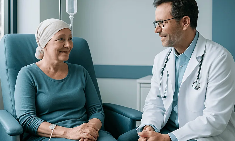 Doctor consulting with a female patient in a hospital room.