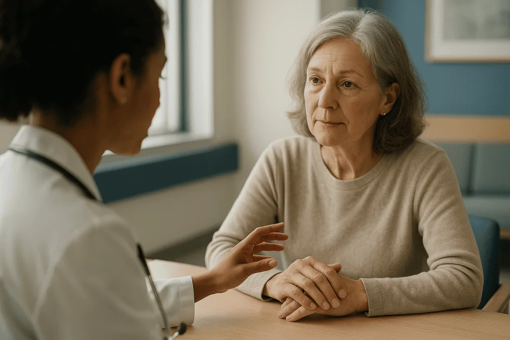 Doctor and older patient in consultation conversation: How long do DMARDs take to work, and why so slowly?