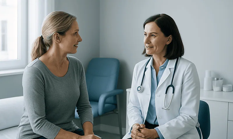Doctor consulting with a patient in a medical office at Acibadem Hospitals Group.