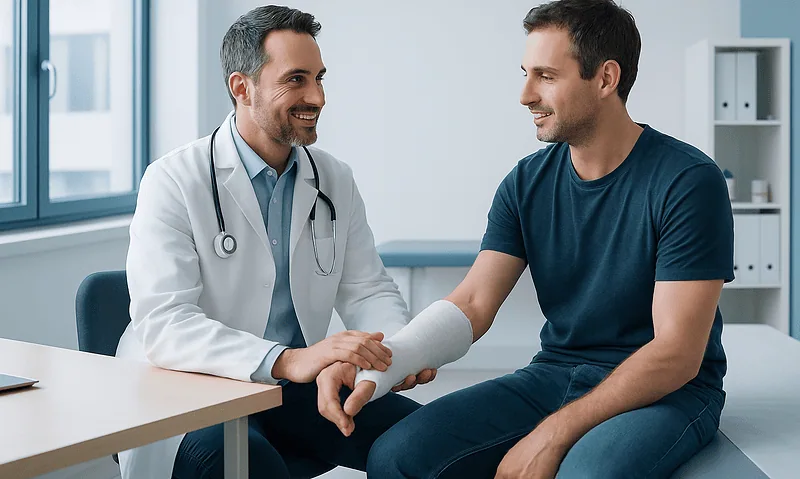 Doctor consulting with patient in a medical office setting.