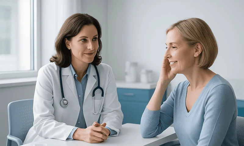 Doctor consulting with a patient in a medical office setting.