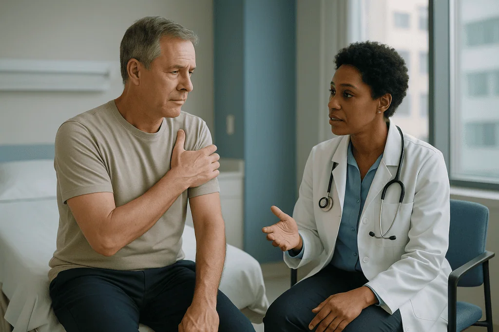 Doctor consulting patient about shoulder injury: How long does a rotator cuff tear take to heal without surgery?
