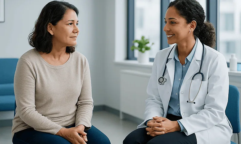 Doctor consulting with a patient in a modern medical office.