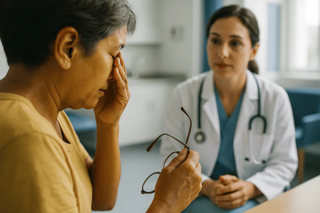 Patient consultation with doctor in clinical setting: How long does blurry vision last after eye angiography?