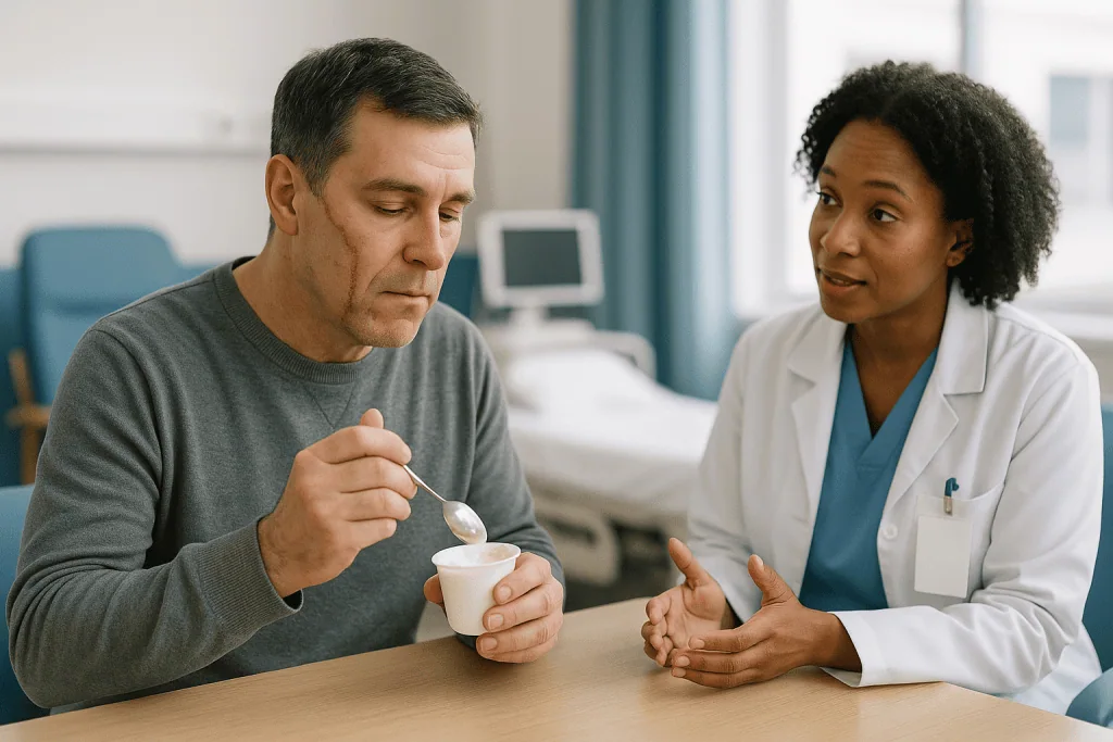 Doctor consulting patient over yogurt or dessert: How long does it take for a broken facial bone to heal?