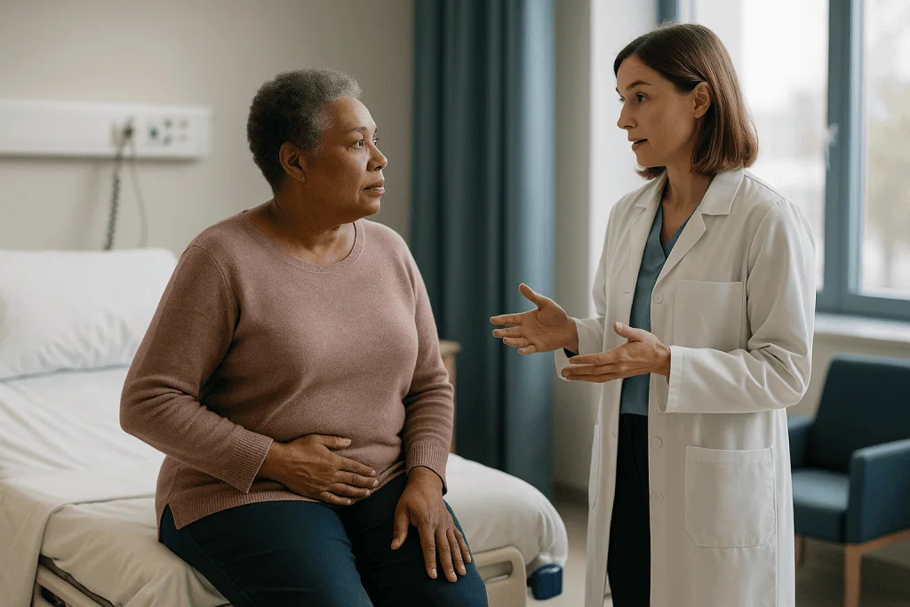 Female doctor consulting with mature female patient: How long does it take to recover from prolapse surgery? A week-by-week 